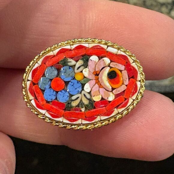 VTG Floral Micro Mosaic Brooch - Picture 2 of 3